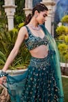 Buy_Mehak Murpana_Blue Silk, Net, Denim Embroidery, Mirrors Geometric Bridal Lehenga Set _Online_at_Aza_Fashions