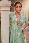 Buy_Mehak Murpana_Green Dupion Crepe Embroidery Mirror Plunge V Floral And Anarkali With Dupatta _Online_at_Aza_Fashions