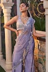 Mehak Murpana_Purple Dupion Crepe Embroidery Mirror V Neck Sharara Saree With Blouse _Online_at_Aza_Fashions