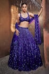 Buy_Mehak Murpana_Purple Net Embroidery Sequin Leaf Neck Bridal Lehenga Set _Online_at_Aza_Fashions