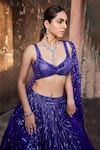 Buy_Mehak Murpana_Purple Net Embroidery Sequin Leaf Neck Bridal Lehenga Set 