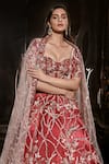 Masumi Mewawalla_Red Mashroo And Net Lining Shantoon Embroidery Cutdana & Bridal Lehenga Set _at_Aza_Fashions