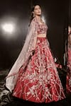 Masumi Mewawalla_Red Mashroo And Net Lining Shantoon Embroidery Cutdana & Bridal Lehenga Set _Online_at_Aza_Fashions