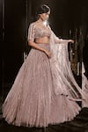 Masumi Mewawalla_Brown Mashroo Embellished Sequin Sweetheart Neck Cluster Lehenga Set _Online_at_Aza_Fashions