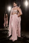 Masumi Mewawalla_Pink Net Embellished Sequin Scoop Neck Embroidered Blouse Draped Pant Set _Online_at_Aza_Fashions