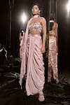 Buy_Masumi Mewawalla_Pink Net Embellished Sequin Scoop Neck Embroidered Blouse Draped Pant Set _Online_at_Aza_Fashions