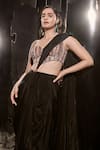 Masumi Mewawalla_Black Saree Tabby Silk Embellished Sequin Pre-draped With Corset Blouse _Online_at_Aza_Fashions