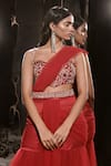 Buy_Masumi Mewawalla_Red Net Embellished Sequin Pre-draped Sharara Pant Saree And Blouse Set _Online_at_Aza_Fashions