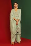 Mahima Mahajan_Green Georgette Embroidered Floral Pattern V Neck Pihu Kurta Pant Set_Online_at_Aza_Fashions