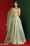 Mahima Mahajan_Green Organza Embroidered Floral Pattern V Aarohi Flared Bridal Lehenga Set _Online_at_Aza_Fashions