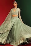 Shop_Mahima Mahajan_Green Organza Embroidered Floral Pattern V Aarohi Flared Bridal Lehenga Set _Online_at_Aza_Fashions