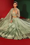 Mahima Mahajan_Green Organza Embroidered Floral Pattern V Aarohi Flared Bridal Lehenga Set _at_Aza_Fashions