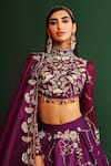 Mahima Mahajan_Wine Raw Silk Embroidered Floral Pattern Band Alyssa Bridal Lehenga Set_Online_at_Aza_Fashions