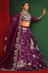 Mahima Mahajan_Wine Raw Silk Embroidered Floral Pattern Band Alyssa Bridal Lehenga Set_at_Aza_Fashions