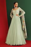 Mahima Mahajan_Green Georgette Printed Floral Pattern V Neck Urwa Long Anarkali With Dupatta _Online_at_Aza_Fashions