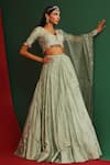 Mahima Mahajan_Green Raw Silk, Organza, Shantoon Floral Zeba Embroidered Bridal Lehenga Set_Online_at_Aza_Fashions