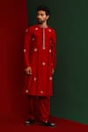 Mahima Mahajan_Red Raw Silk Embroidered Sequins Jahaan Kurta And Pant Set _Online_at_Aza_Fashions