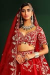 Mahima Mahajan_Red Velvet Embroidery Thread Sweetheart Neck Hena Bridal Lehenga Set _Online_at_Aza_Fashions