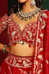 Mahima Mahajan_Red Velvet Embroidery Thread Sweetheart Neck Hena Bridal Lehenga Set _at_Aza_Fashions