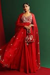 Mahima Mahajan_Red Organza Embroidered Floral Pattern Sweetheart Yami Anarkali With Dupatta_Online_at_Aza_Fashions