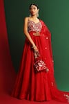 Mahima Mahajan_Red Organza Embroidered Floral Pattern Sweetheart Yami Anarkali With Dupatta_at_Aza_Fashions