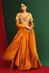 Mahima Mahajan_Yellow Raw Silk, Velvet, Organza And Adira Waistband Embroidered Lehenga Set_Online_at_Aza_Fashions