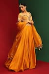 Buy_Mahima Mahajan_Yellow Raw Silk, Velvet, Organza And Adira Waistband Embroidered Lehenga Set_Online_at_Aza_Fashions