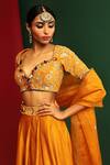 Shop_Mahima Mahajan_Yellow Raw Silk, Velvet, Organza And Adira Waistband Embroidered Lehenga Set_Online_at_Aza_Fashions