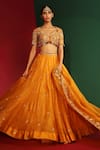 Mahima Mahajan_Yellow Organza Embroidery Thread Sweetheart Neck Ziva Floral Lehenga Set _at_Aza_Fashions