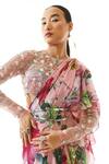 Mahima Mahajan_Pink Georgette Printed Floral Round Ruffle Pre-draped Saree With Blouse _at_Aza_Fashions