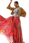 Mahima Mahajan_Multi Color Organza Satin Printed Floral Cape Open Short Jacket Lehenga Set_Online_at_Aza_Fashions