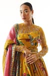 Buy_Mahima Mahajan_Gold Satin Organza Printed Floral Round Anarkali With Dupatta _Online_at_Aza_Fashions