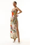 Buy_Mahima Mahajan_Ivory Organza Satin And Shantoon Print Floral V Neck Strappy Dress _Online_at_Aza_Fashions