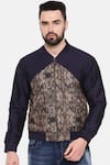 Mayank Modi - Men_Blue Cotton Printed Floral Quilted Bomber Jacket _Online_at_Aza_Fashions