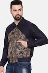 Shop_Mayank Modi - Men_Blue Cotton Printed Floral Quilted Bomber Jacket _Online_at_Aza_Fashions