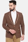 Mayank Modi - Men_Brown Cotton, Muslin Embroidery One-buttoned Blazer_Online_at_Aza_Fashions
