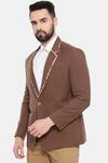 Shop_Mayank Modi - Men_Brown Cotton, Muslin Embroidery One-buttoned Blazer_Online_at_Aza_Fashions