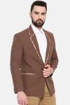 Mayank Modi - Men_Brown Cotton, Muslin Embroidery One-buttoned Blazer_at_Aza_Fashions