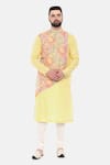 Mayank Modi - Men_Yellow Linen Printed Floral Kurta And Pant Set _Online_at_Aza_Fashions