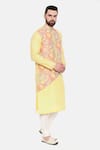 Mayank Modi - Men_Yellow Linen Printed Floral Kurta And Pant Set _at_Aza_Fashions