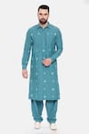 Mayank Modi - Men_Blue Malai Cotton Embroidered Thread Kurta And Pant Set_Online_at_Aza_Fashions