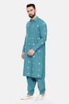 Shop_Mayank Modi - Men_Blue Malai Cotton Embroidered Thread Kurta And Pant Set_Online_at_Aza_Fashions