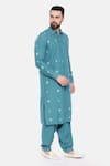 Mayank Modi - Men_Blue Malai Cotton Embroidered Thread Kurta And Pant Set_at_Aza_Fashions