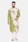 Mayank Modi - Men_Green Linen Printed Floral Long Kurta And Pant Set _Online_at_Aza_Fashions