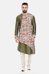 Mayank Modi - Men_Green Silk Printed Abstract Long Kurta And Pant Set _Online_at_Aza_Fashions