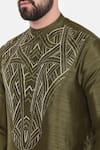 Buy_Mayank Modi - Men_Green Silk Embroidered Yoke Geometric Kurta Set_Online_at_Aza_Fashions