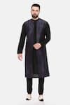 Mayank Modi - Men_Black Silk Print Motif Chanderi Overlay Kurta Set _Online_at_Aza_Fashions