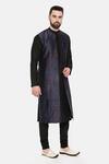 Mayank Modi - Men_Black Silk Print Motif Chanderi Overlay Kurta Set _at_Aza_Fashions