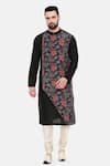 Mayank Modi - Men_Black Silk Print Floral Kurta Set _Online_at_Aza_Fashions
