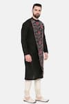 Mayank Modi - Men_Black Silk Print Floral Kurta Set _at_Aza_Fashions